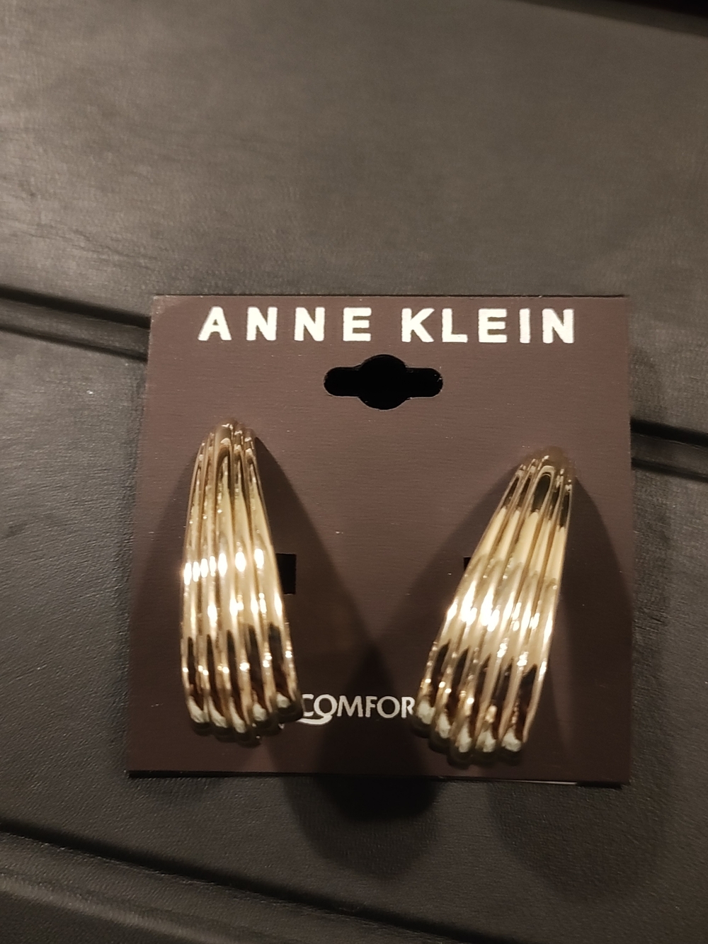 Anne Klein Gold Ribbed Hoop Earrings - Picture 2 of 8